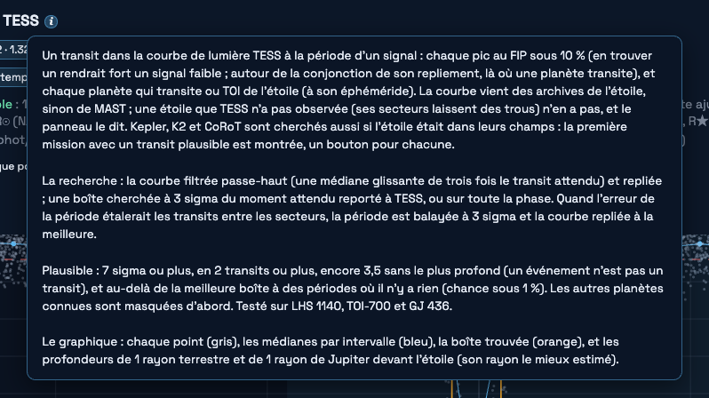 Une bulle d’aide de l’interface, l’explication de la recherche de transit