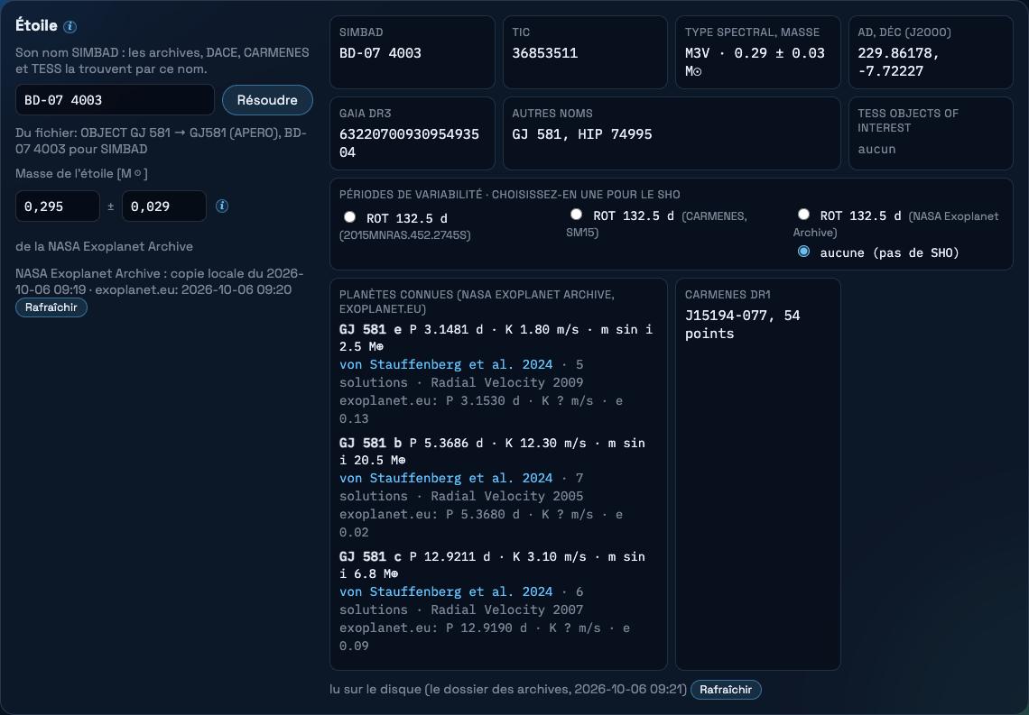 La carte de l’étoile remplie d’après la colonne OBJECT d’un fichier