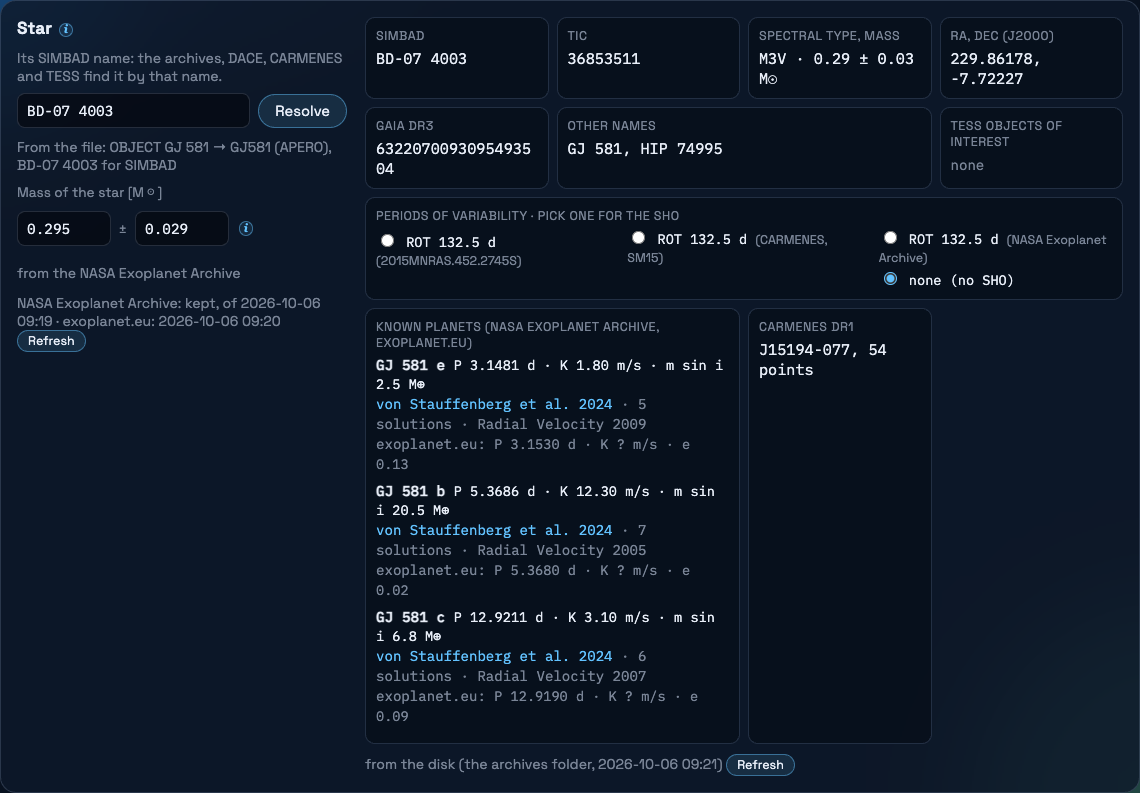The star card filled from the OBJECT column of a file